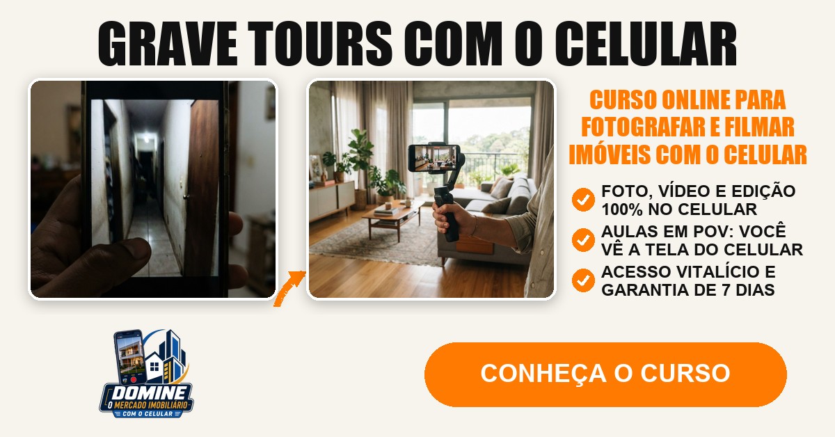 Anúncio do curso Domine o mercado imobiliário com o celular: Grave tours com o celular