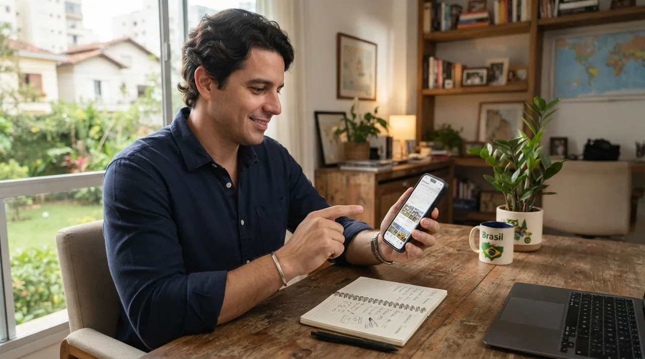 calendário de conteúdo imobiliário sendo planejado no celular