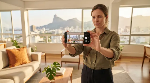 Ilustração: aparelho samsung exibindo a troca de lentes para a opção ultra grande angular