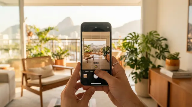 Ilustração: tela do iPhone com interface da câmera aberta mostrando o ajuste de compensação de exposição